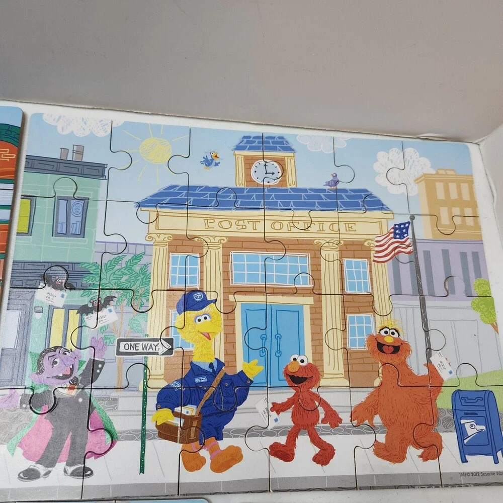 Sesame Street Puzzle & Book Lot 3 Puzzles + Elmo Book